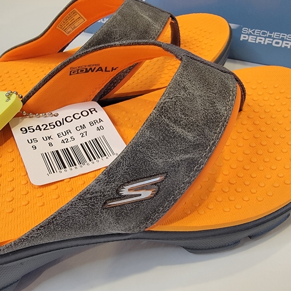 Skechers Go Walk Stag Thong Sandal Charcoal Orange Men's Size 9 NEW! - Picture 12 of 14